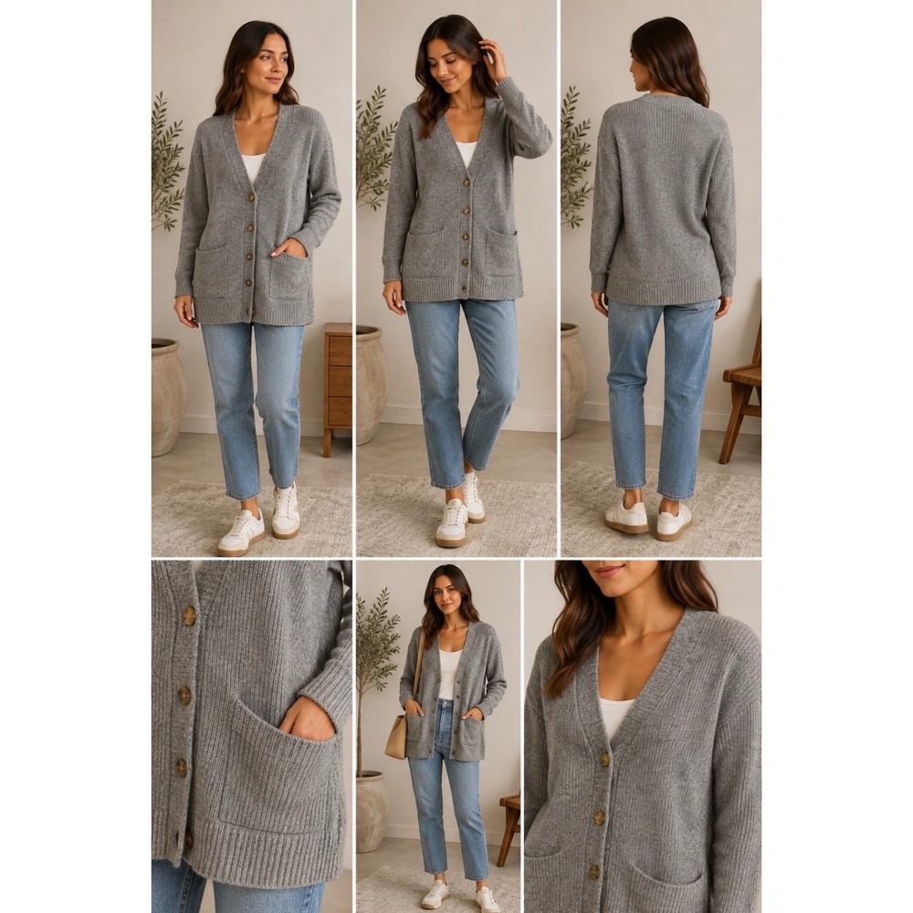 Everlane Alpaca Blend Cardigan Women XS Grey Longline Oversized V-Neck Sweater